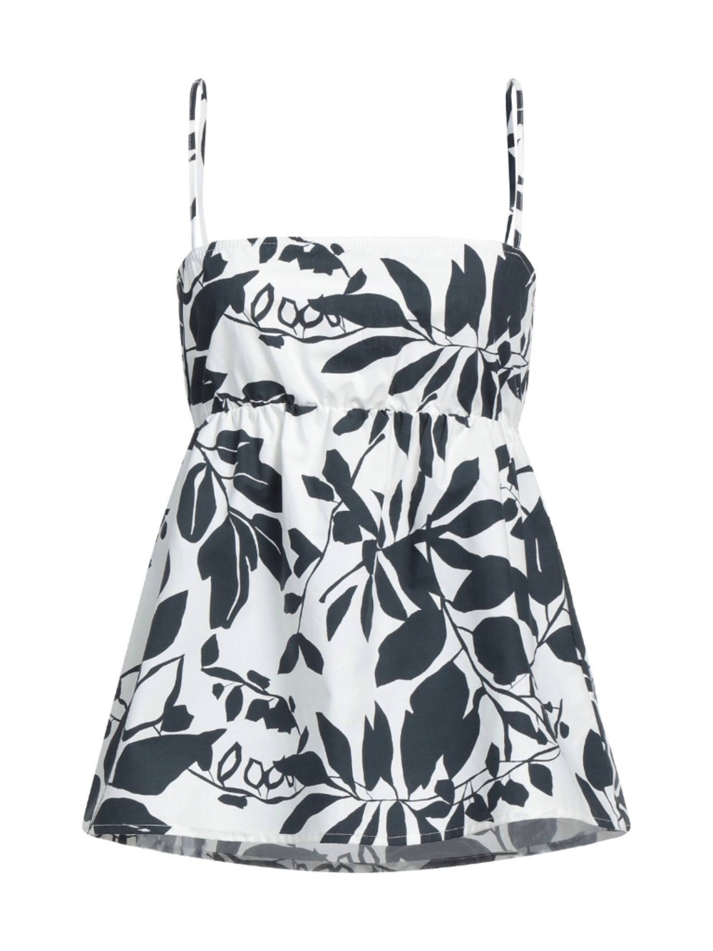 ALPHA STUDIO Italy Black & White Leaf Print Poplin Peplum Cami Top - IT 42/ US 6